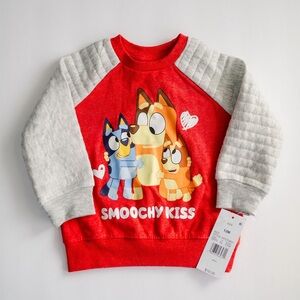 Bluey Toddler Sweatshirt 12M Red Smoochy Kiss Graphic Pullover NWT